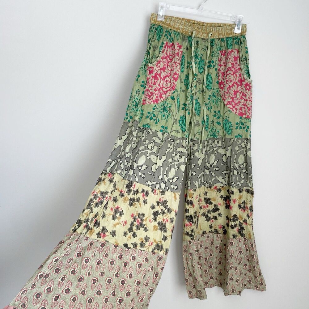 Gypsy Rose Size S/M Boho Patchwork Wide Leg Pants Tiered Floral Hippie Festival - Picture 2 of 7